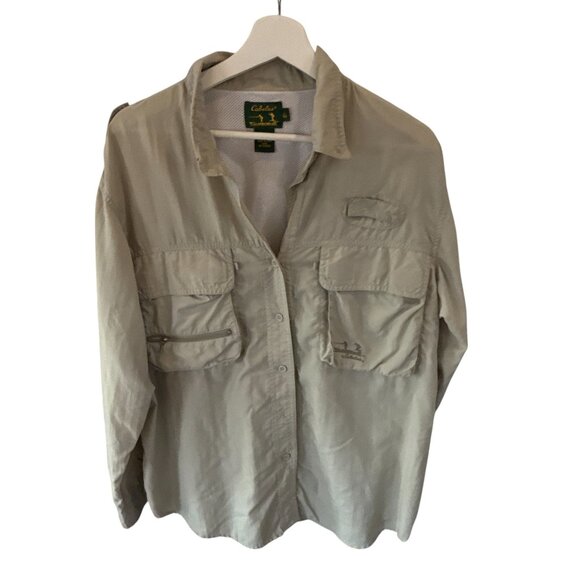 Cabela's Guidewear Fishing Shirt Large Tan Vented Nylon Outdoor Long Sleeve - Picture 7 of 7